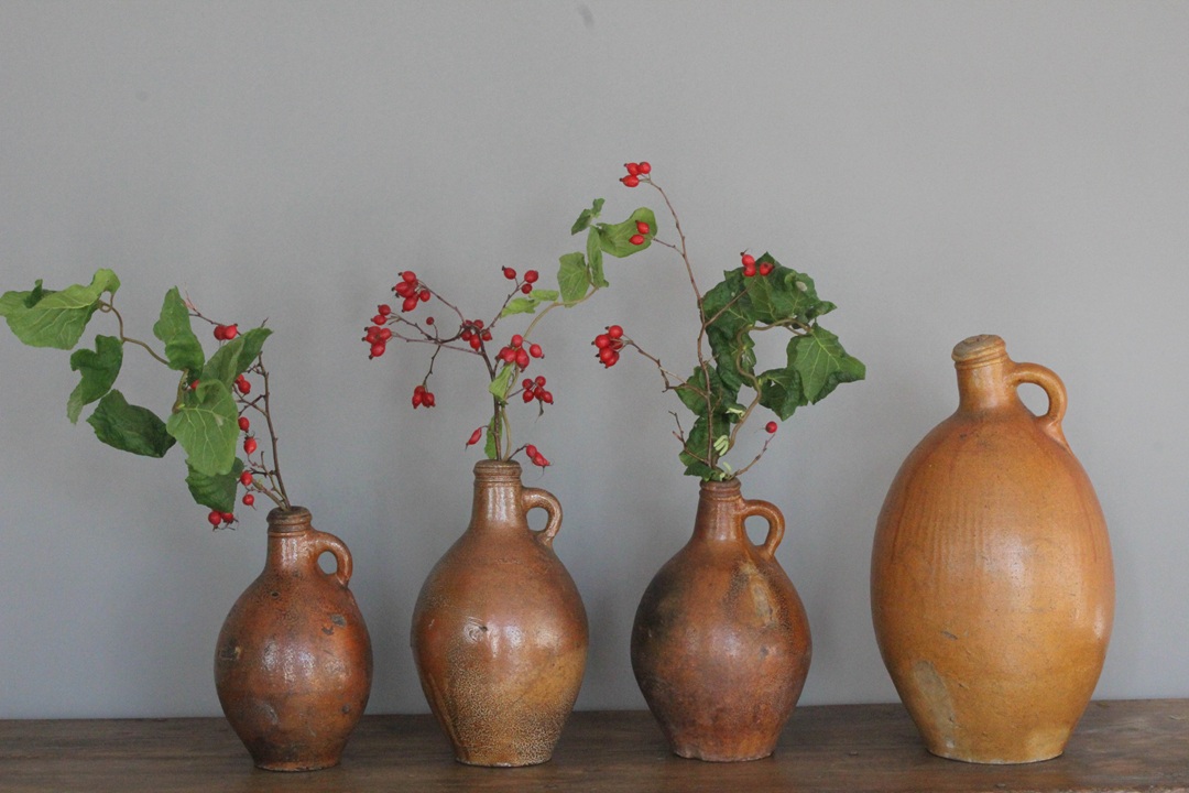 Set of antique brown pots for interior styling