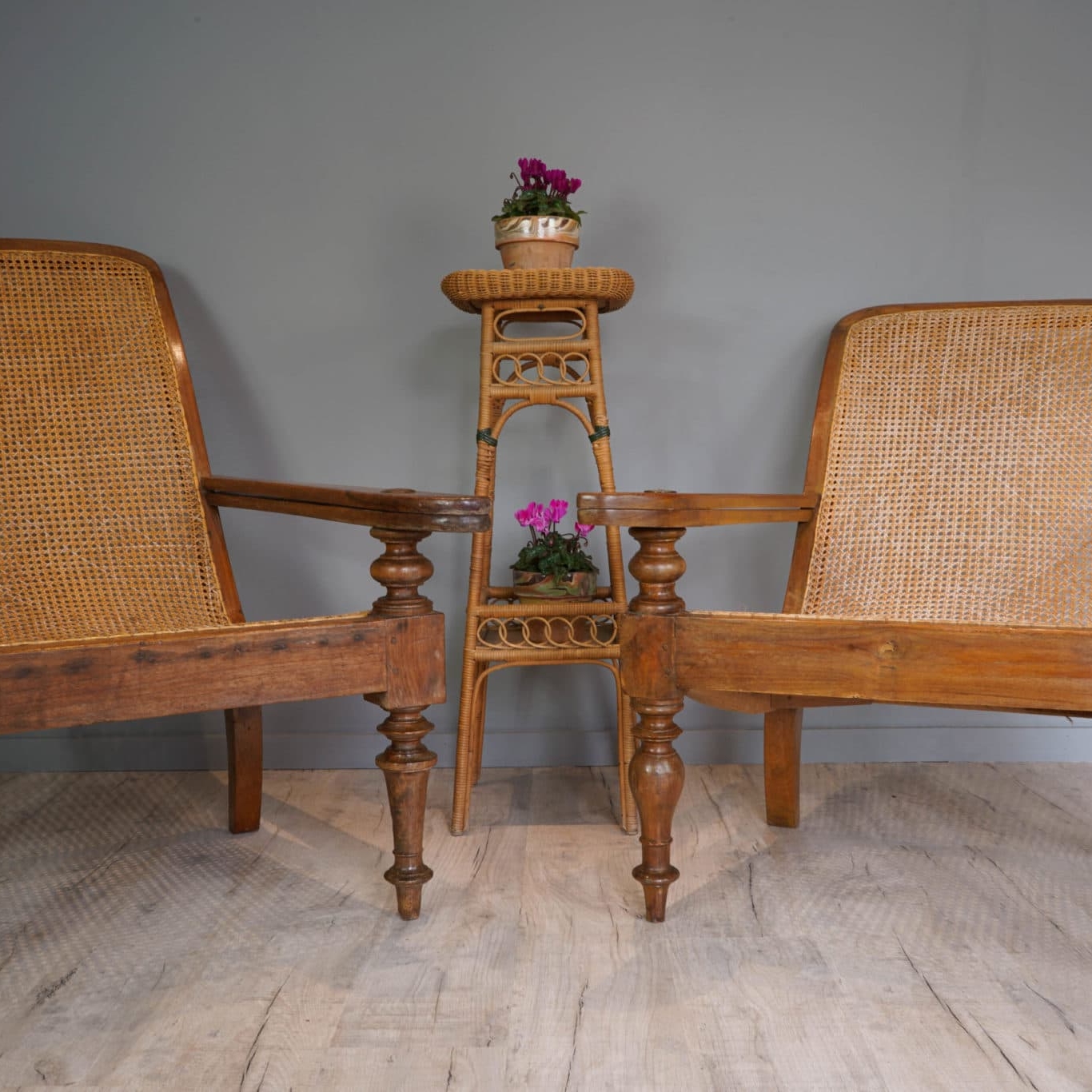 Near pair of 20th Century Teak Plantation Lounge Chairs
