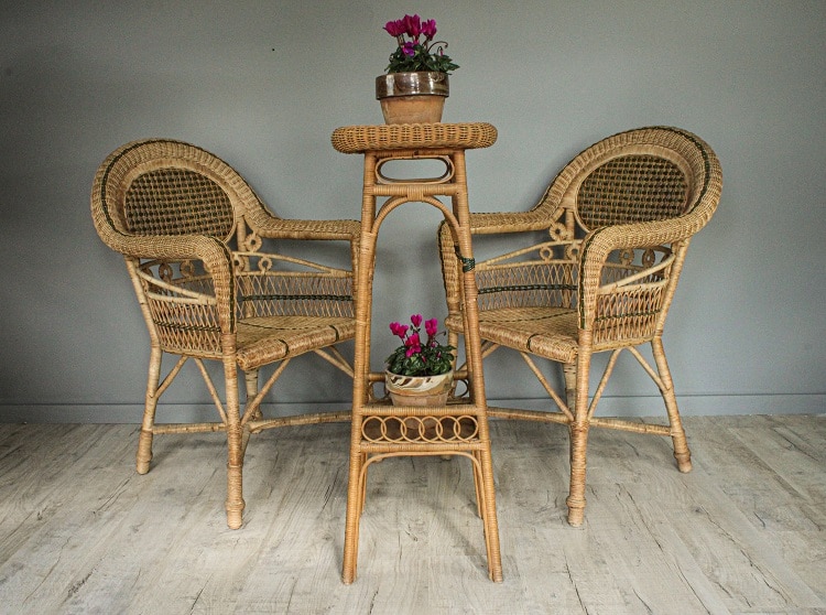 1950’s Pair of Wicker Chairs and matching Plant Stand