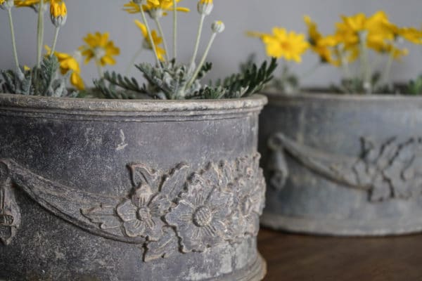 vintage matching lead plant pots