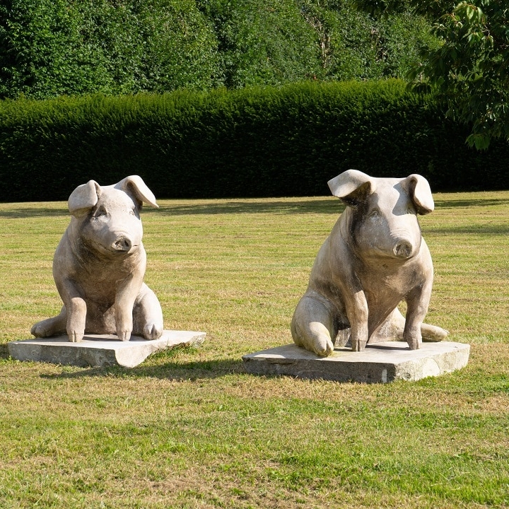 pair Portland Stone Pigs