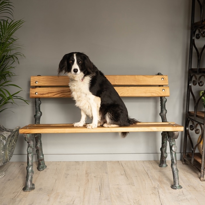 Wood and antique cast iron garden bench