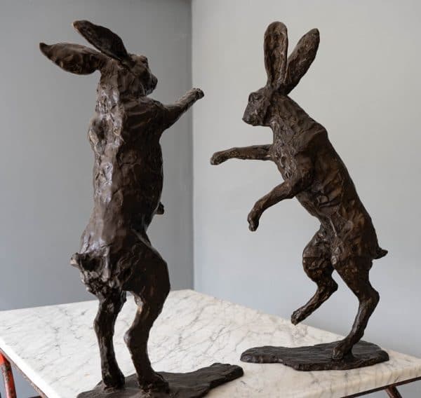 for the garden or the home boxing hares in bronze