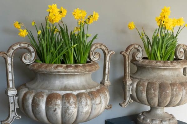 a pair of Alfred Corneau cast iron urns