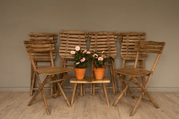 set of folding wooden vintage garden chairs