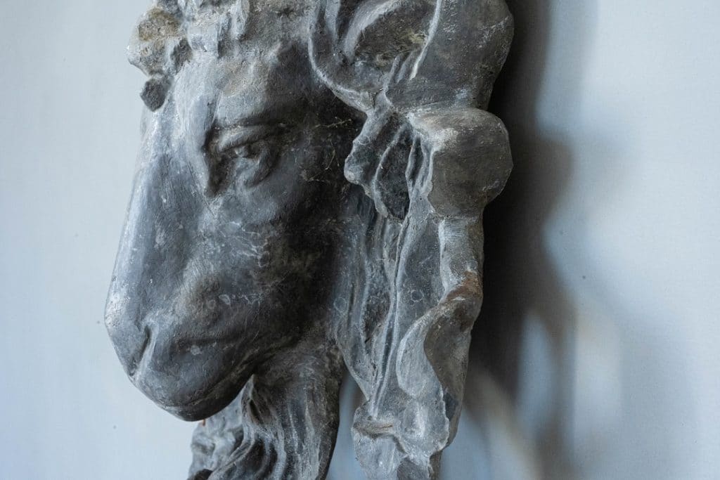 A Lead Ram Face Garden Feature - DGA by Tina Bird