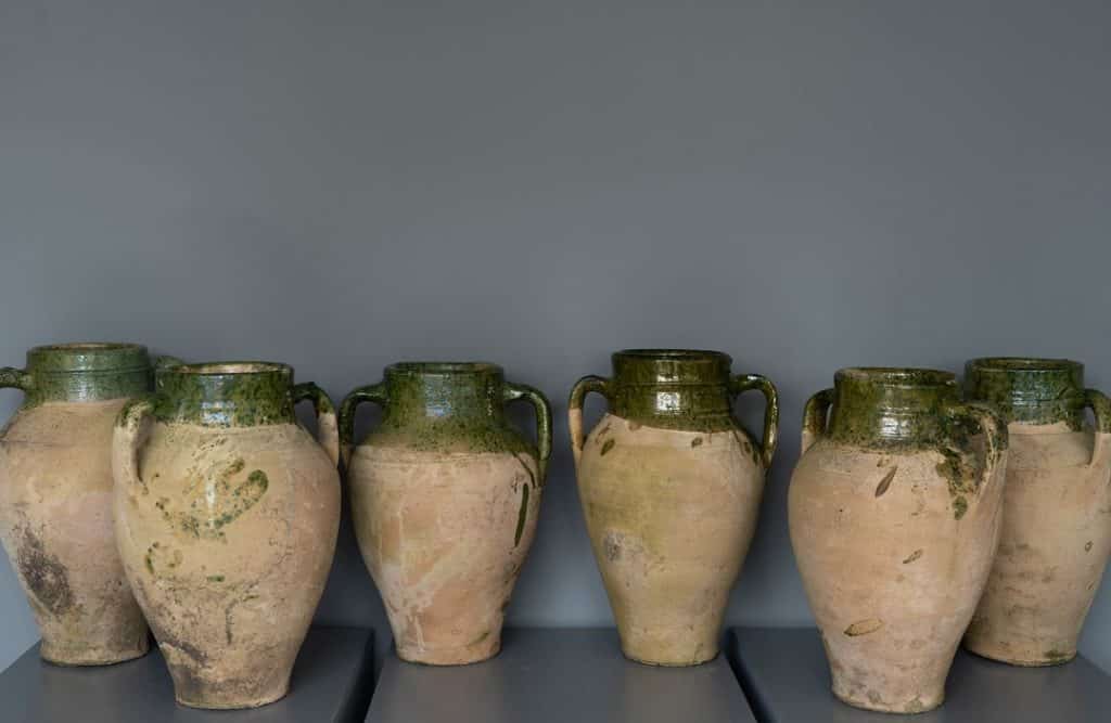 Green glazed vintage Terracotta Vases/Pots DGA by Tina Bird