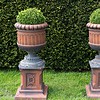a pair of dark terracotta antique garden urns for sale