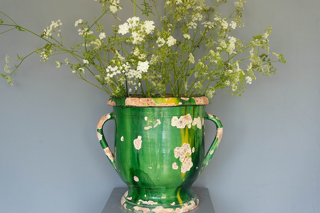 Green Glazed antique French Vase or Pot DGA by Tina Bird