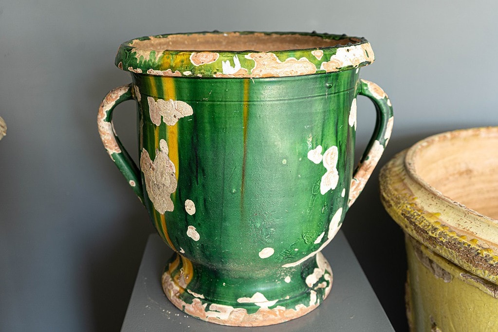 Green Glazed antique French Vase or Pot DGA by Tina Bird