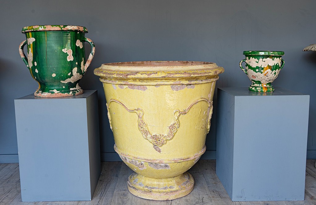 Green Glazed antique French Vase or Pot DGA by Tina Bird