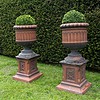 deep terracotta coloured antique garden urns for sale