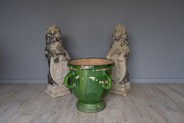 very large antique green glazed terracotta French pottery for sale