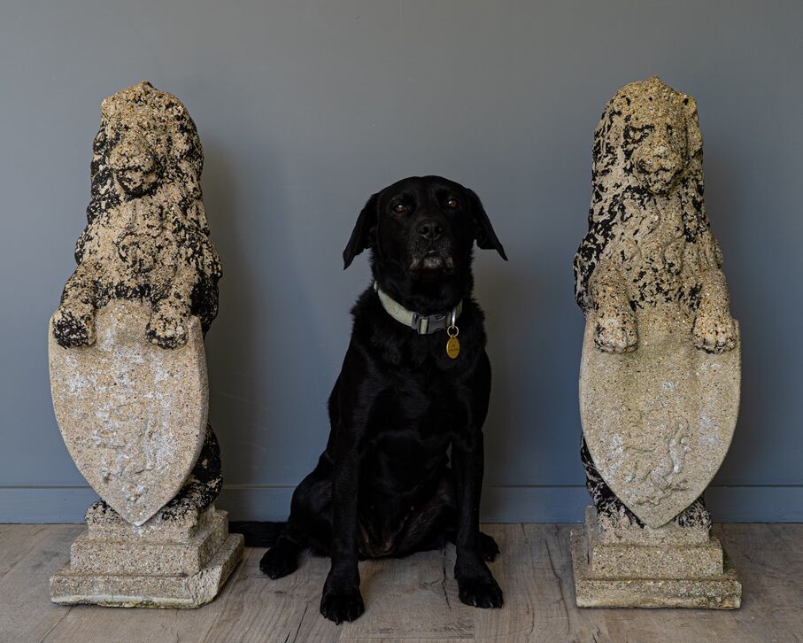 a pair of antique garden lion statues