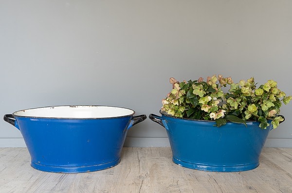 vintage garden galvanised enamel plant pots