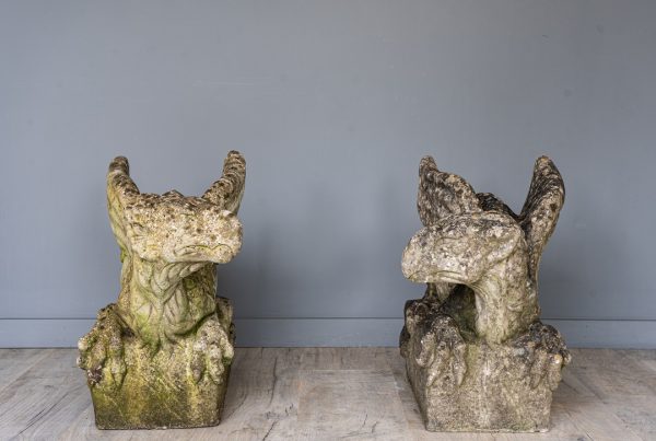 pair of antique garden statue gargoyles