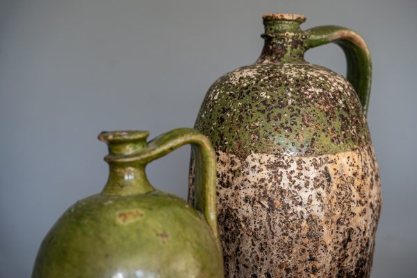semi green glazed antique jars from France