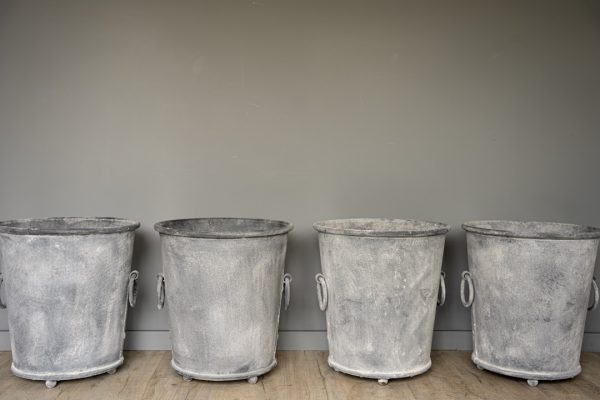 set of galvanised garden planters
