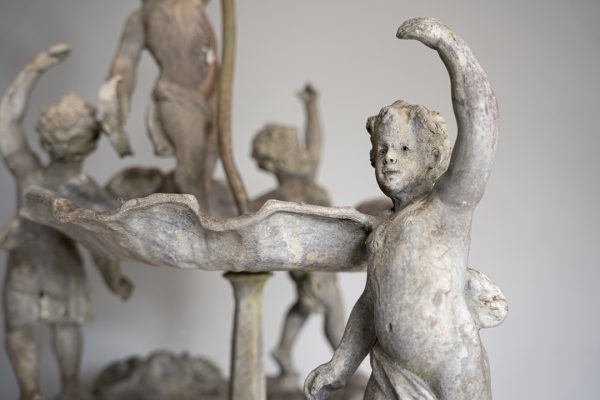 cherubs adorning antique garden lead fountain or bird bath