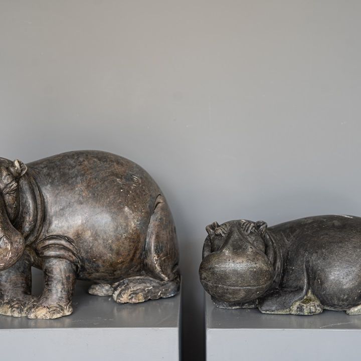 stone granite vintage garden statue ornaments hippos