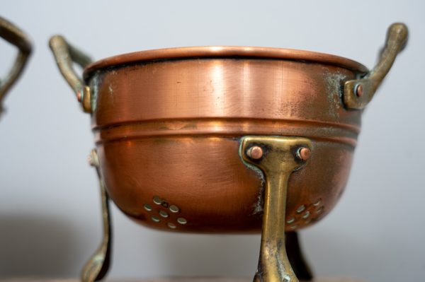 set of vintage small colander pots