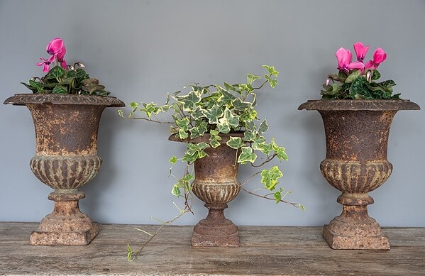 a set of antique garden planters for inside use
