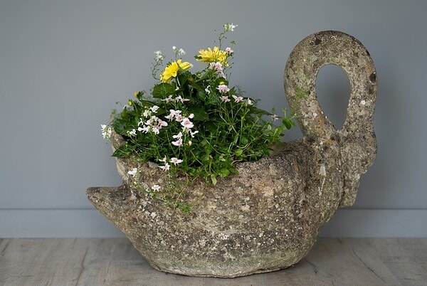 antique garden swan planter