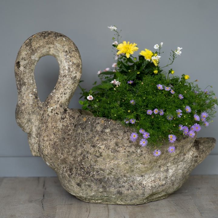 cast stone antique garden swan jardiniere