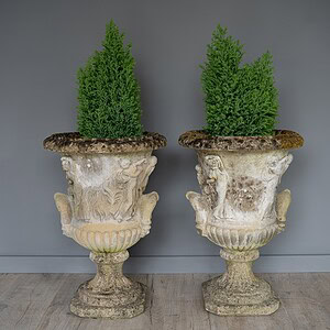 decorative cast stone pair of antique urns