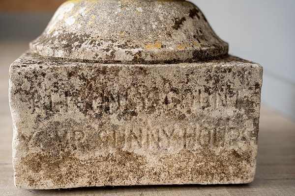 inscriptions on base of antique J P White garden sundial