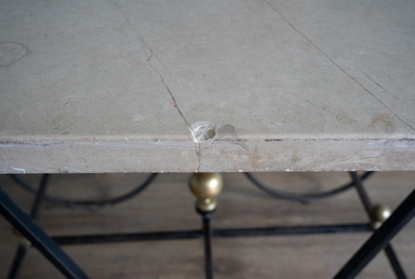 decorative iron base marble topped patisserie table