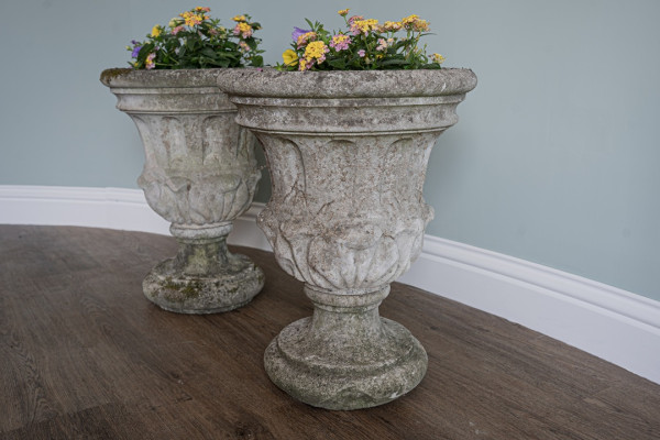 cast stone pair of garden urns for sale
