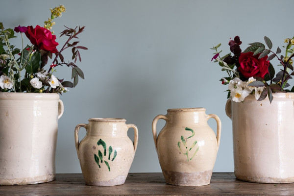 pair of antique cream decorative jars for sale