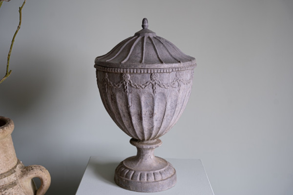 a near pair of garden lead ornamental urns or planters