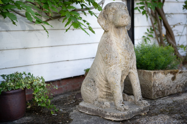 a single decorative garden vintage dog statue