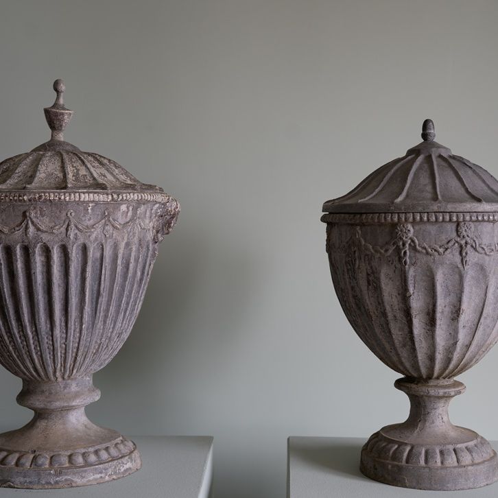 antique weathered garden lead urn planters for sale