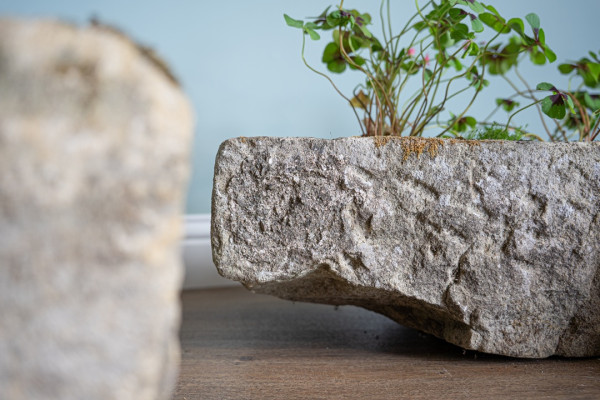 set of three weathered antique stone planters