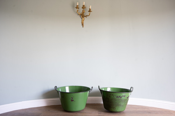 a pair of vintage galvanised large pots