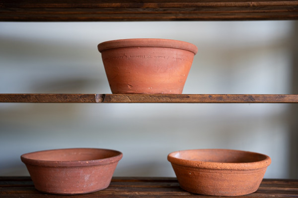 antique basin like low circular garden terracotta clay pots