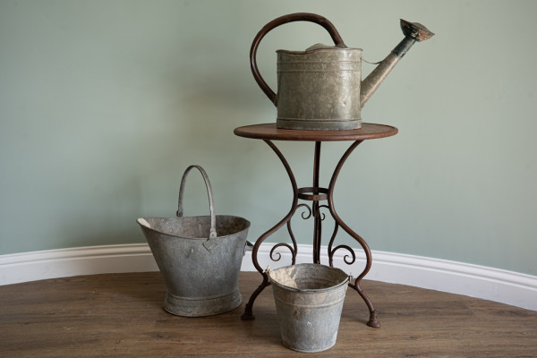 set of antique galvanised garden pots and pans