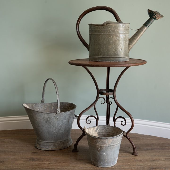 set of antique galvanised garden pots and pans