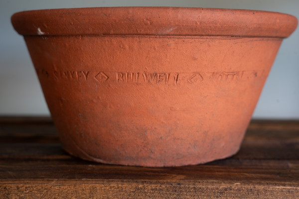 set of rare very old antique low circular plant pots