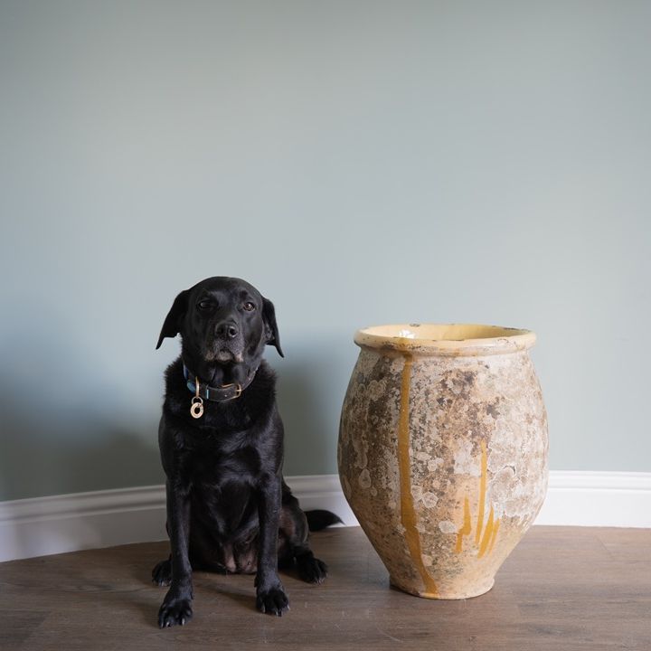 a floor standing antique French yellow glazed biot or large vase