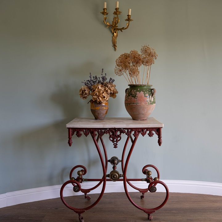 antique red patisserie table