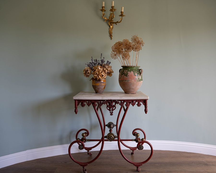 antique red patisserie table
