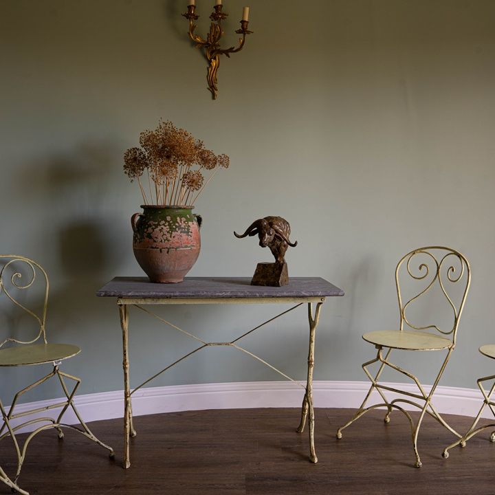 set of four antique garden folding chairs with matching table