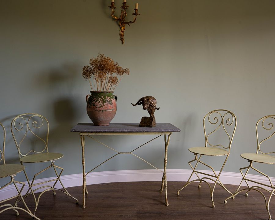 set of four antique garden folding chairs with matching table