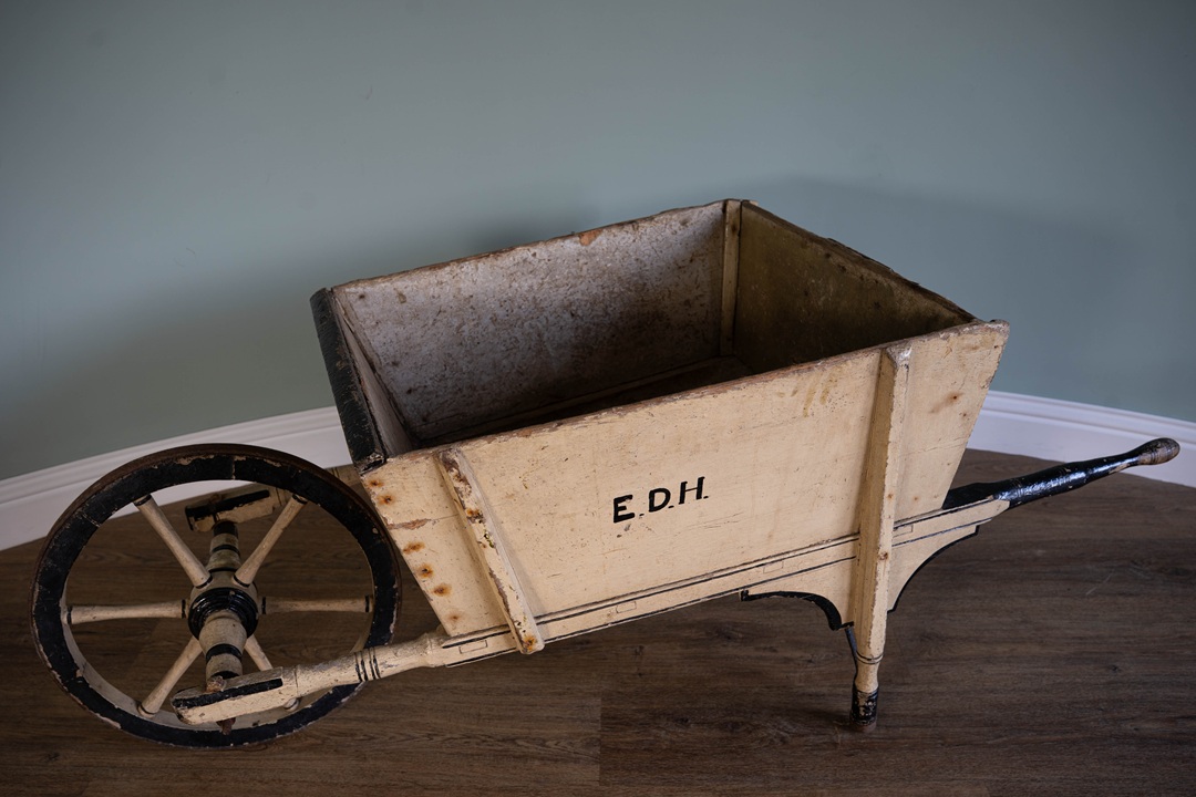 19th century painted wooden wheelbarrow