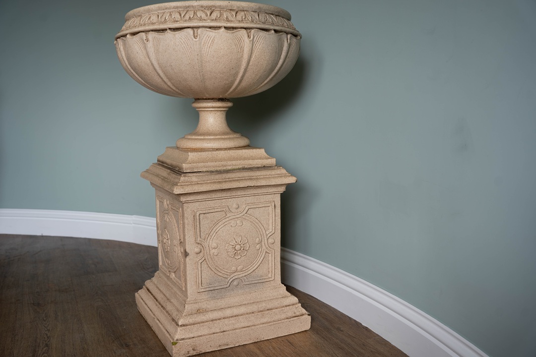 a glazed buff terracotta garden urn from Leeds Fire Clay Company
