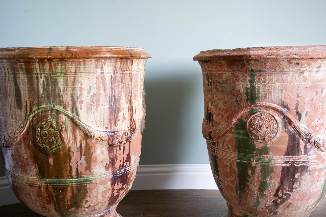 a pair of antique Anduze vases from France